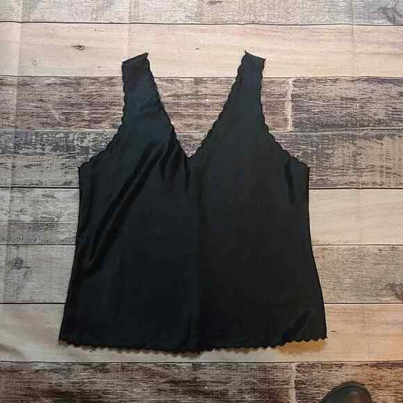 Summit Hill Vintage scalloped hem satin Tank Top shell Black Size 38 - Picture 1 of 4